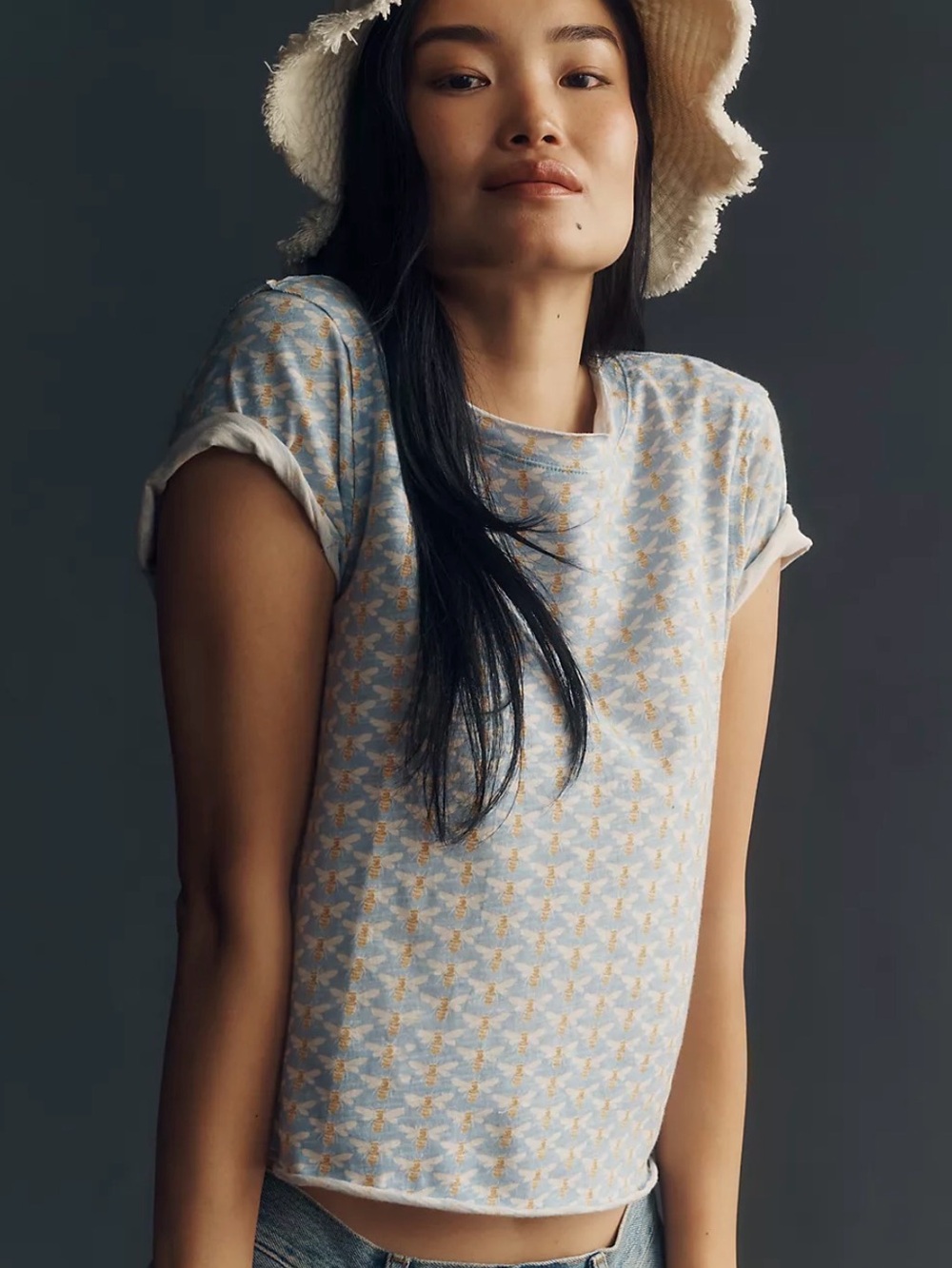 NWT Anthro Maeve Caitlin Cotton Boxy Charming  Honeybee Print Tee M